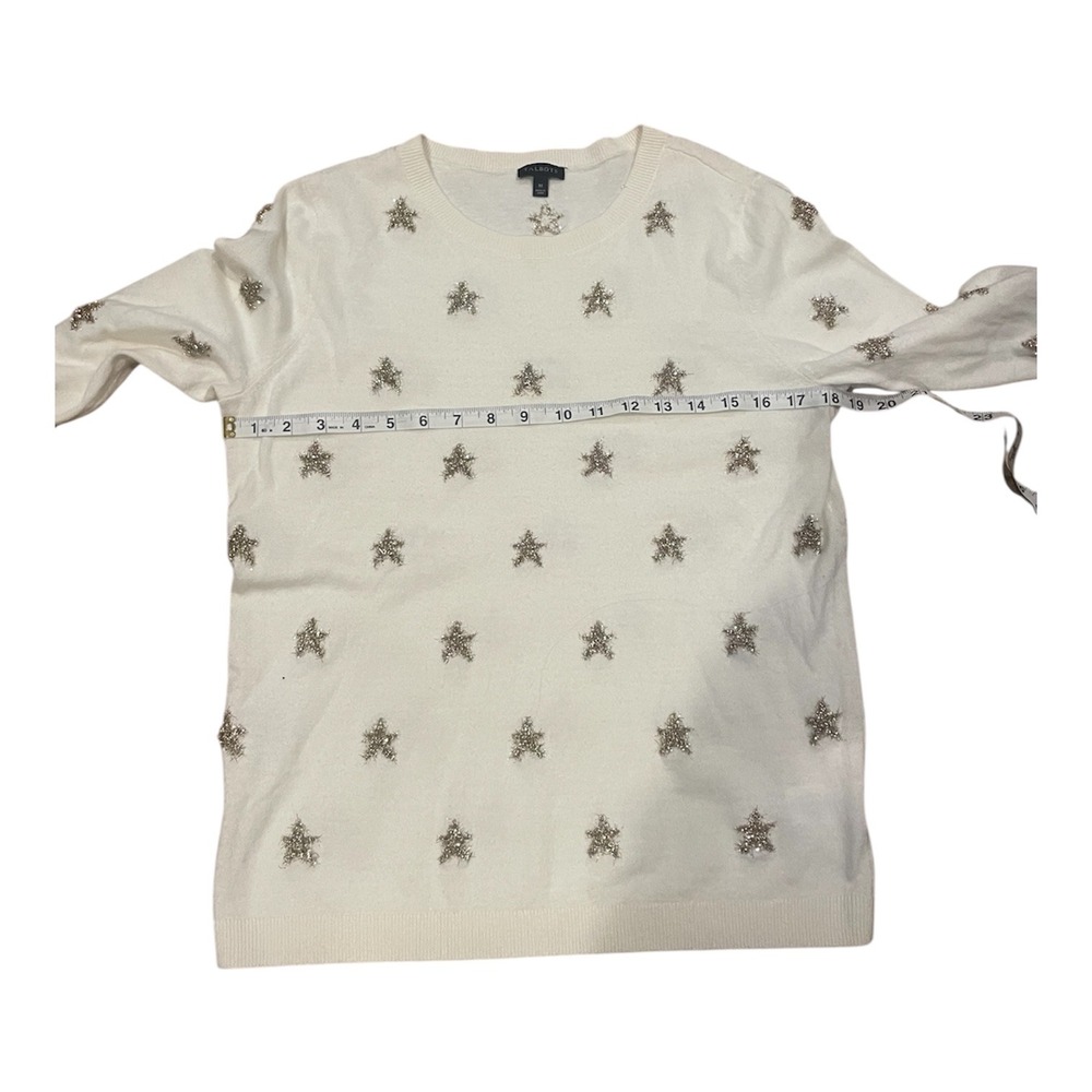 Talbots Womens Cream Gold Tinsel Star Embroidered Crewneck Sweater M Holiday - Picture 3 of 6